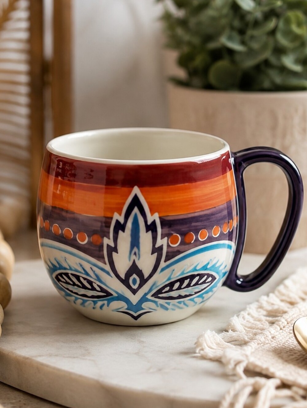 Anthropologie Orchid Pavilion Mug 12 Oz Discontinued Boho Stoneware